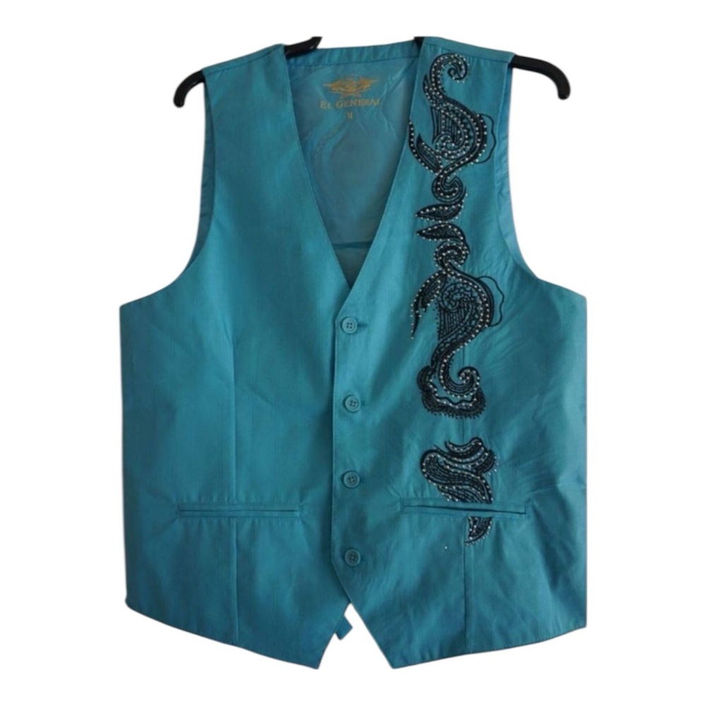 El General Teal Vest with Black Embellishments